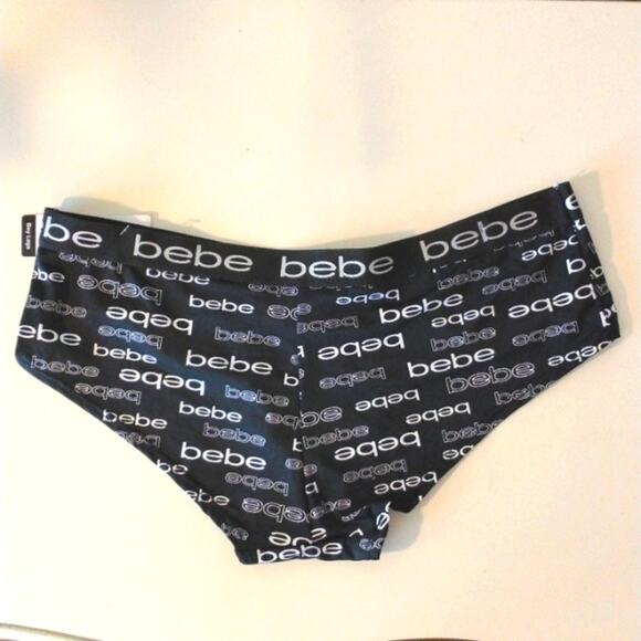 NEW! bebe Luxury Intimates Panty Size L Black Monogram Criss Cross Hi Cut - Picture 5 of 7